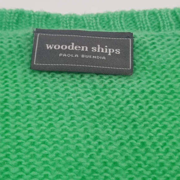 WOODEN SHIPS Mohair Wool Sweater V-Neck Soft Knit Pullover Oversized Green S M - Picture 4 of 10